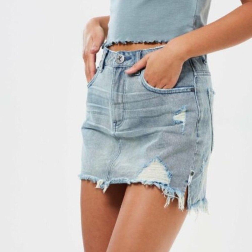 One X Oneteaspoon Distressed Jean Denim Skirt, Size 28